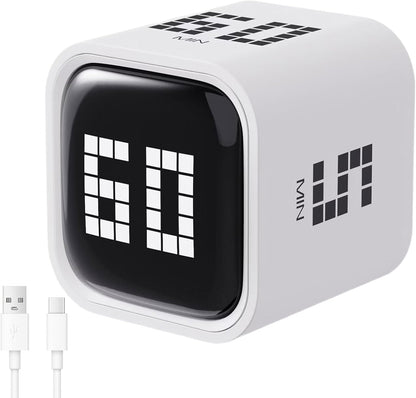 Rotating Digital Cube Timer with Gravity Sensor, 5/10/30/60 Min Preset & Custom Up to 99 Min, USB-C Rechargeable Stopwatch, Vibration Volume Mute Alert for Pomodoro Focus Study Kitchen (Black)
