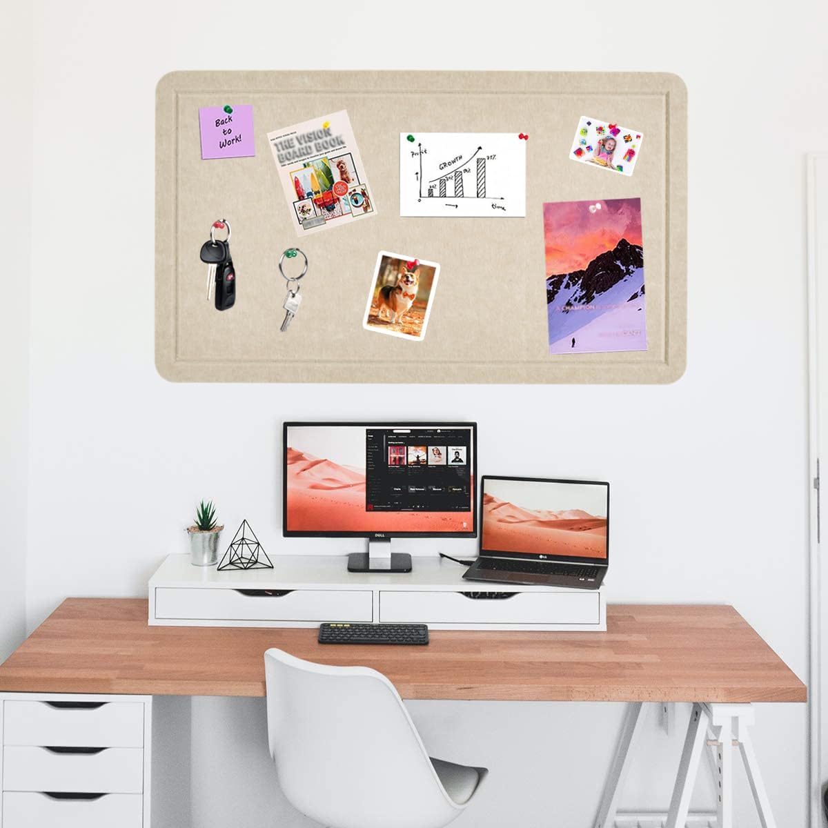 Vuzvuv Black 28"x16" Large Cork Board with 50 Push Pins & Sticky Notes, Self-Adhesive Bulletin Board for Wall, Felt Pin Vision Board for Paste Notes,Schedules Offices Home