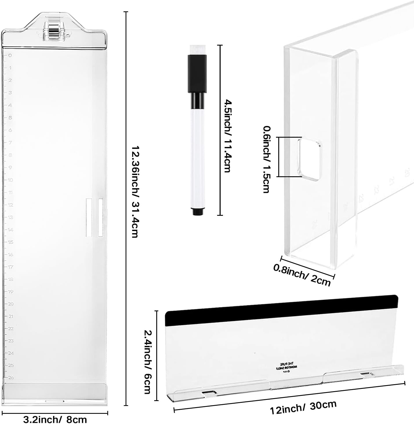Monitor Memo Boards for Computer, Whole Transparent 2 Pack (Left & Right) Multifunction Acrylic Screen Message Reminder Pad Side Panel Phone Holder Organizer for Office Desktop, with Pen & Sticky Note