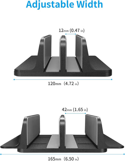 JARLINK Vertical Laptop Stand Holder, Aluminum Double Desktop Stand Holder with Adjustable Dock (Up to 17.3 inch), Compatible with MacBook, Surface, Chromebook, and Gaming Laptops, Silver