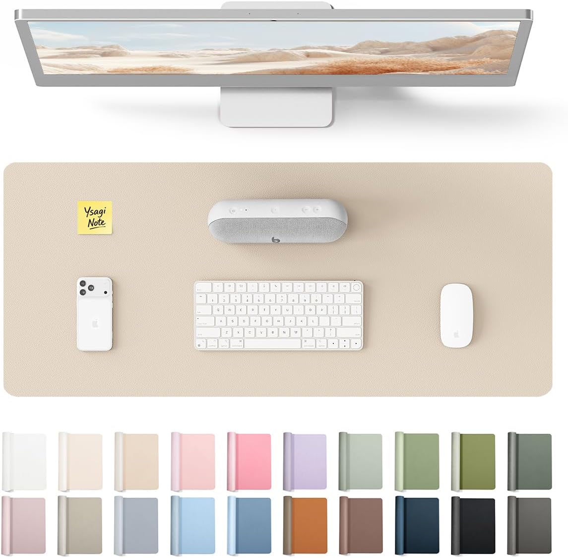YSAGi Leather Desk Pad Protector, Office Desk Mat, Large Mouse Pad, Non-Slip PU Leather Desk Blotter, Waterproof Laptop Desk Writing Pad for Office and Home (23.6" x 13.8", Eggshell) - Colors A
