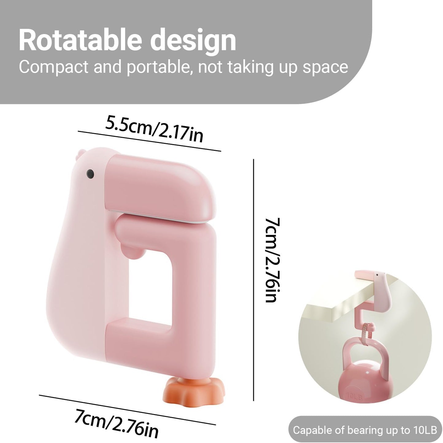 Portable Duck Shaped Detachable Non-Slip Folding Table Hook – No-Drill Purse Hanger & Bag Clamp for School/Office Desk Storage & Organization