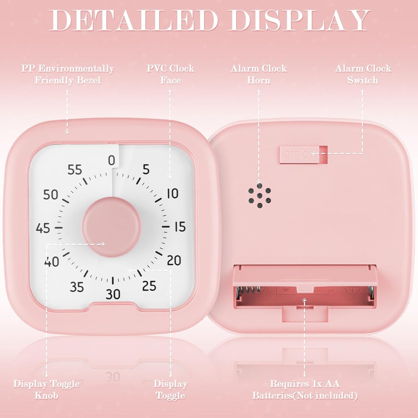 60 Minute Visual Timer,Time Timer Home,Silent Pomodoro Timer and Adults,Countdown Clock Management Tool for Classroom Home Office (Pink)
