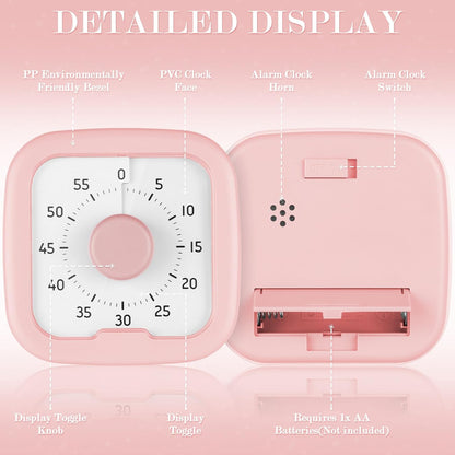 60 Minute Visual Timer,Time Timer Home,Silent Pomodoro Timer and Adults,Countdown Clock Management Tool for Classroom Home Office (Pink)