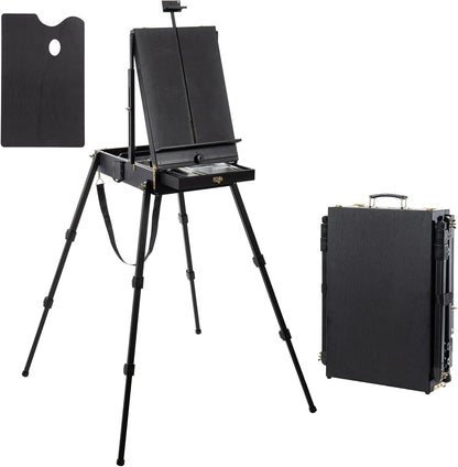 Falling in Art Light Weight French Style Field and Sketchebox Easel with Aluminum Tripod, Adjustable Beechwood Tripod Standing Easel with Drawer, Palette