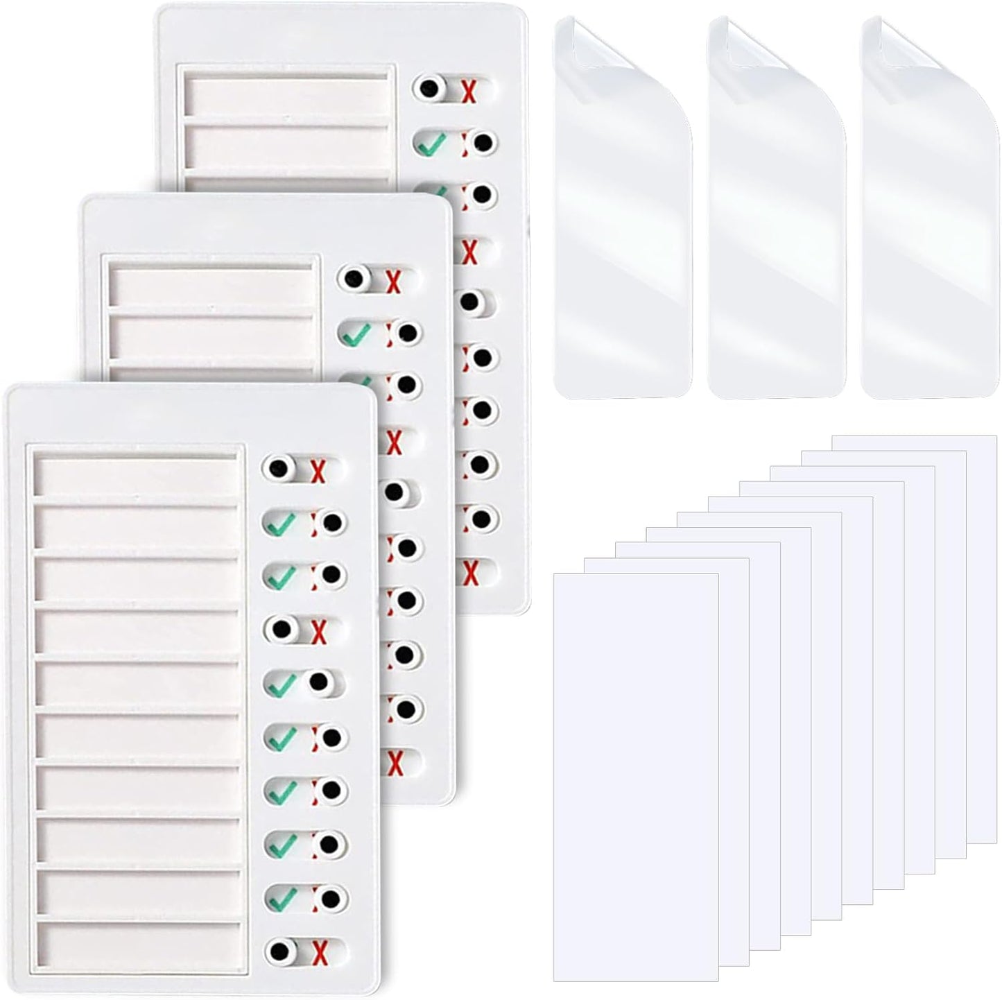 3 Pieces to Do List Checklist Boards, Plastic Memo Boards, Detachable Message Boards Checklist Slider, Schedule Planning Boards with 3 Acrylic Adhesive and 10 Cardstock for Check Items Accessories