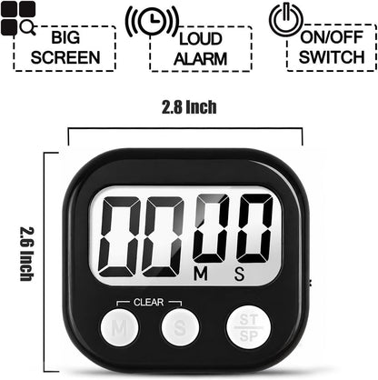 2 Pack Digital Kitchen Timer for Cooking Big Digits Loud Alarm Magnetic Backing Stand Cooking Timers for Baking White