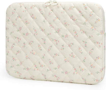 Puffy Laptop Sleeve 13 Inch Cute Quilted Laptop Protective Case Padded Floral Computer Sleeve for MacBook (A-Blue, 13 Inch)
