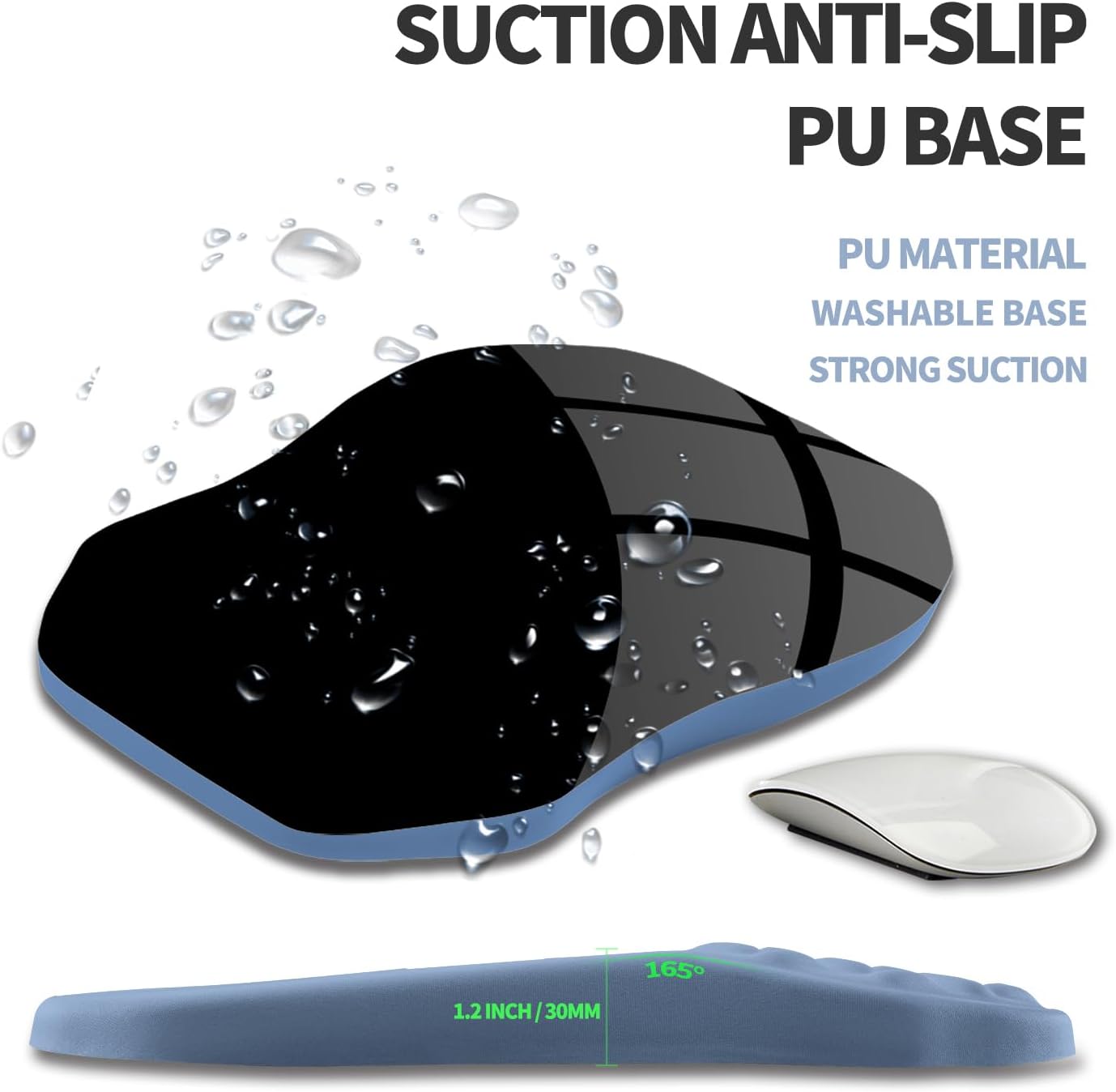 Ergonomic Raised Mouse Pad Wrist Support with Bilateral Slope Memory Foam Mousepad for Wrist Rest and Carpal Tunnel Pain Relief 11.8x7.9〃 Black
