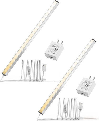 ASOKO LED Under Cabinet Lighting USB Plug-in, Dimmable, 3 Color Temperature, 14.5 in, Under Counter Lights for Kitchen,Shelf,Cupboard, Under Desk Monitor Light Bar (Sliver, 14.5 inch-2 Pack)