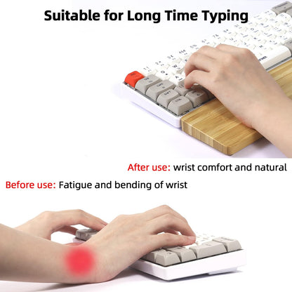 ATTACK SHARK Bamboo Wrist Rest for Computer Keyboard，Ergonomic Hard Palm Rest for Comfortable Typing Pain Relief，Anti-Slip Wrist Support for Office, Gaming, Laptop (98 Key)