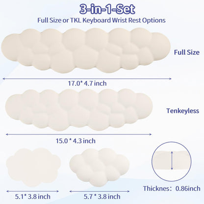 Sushret Cloud Wrist Rest Keyboard, Cloud Keyboard Wrist Pad Set with PU Leather Memory Foam, Cute Arm Rest for Palm Support, PC/Gaming Desk Accessories/Office Setup/Computer Hand Cushion - White