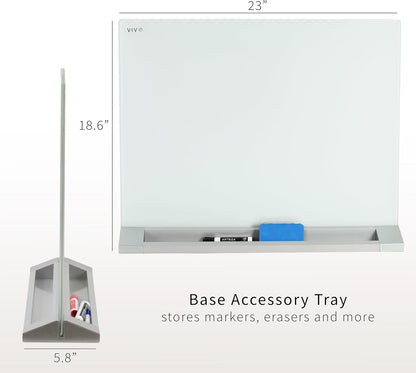 VIVO Freestanding Glass 23 x 19 inch Tabletop Magnetic Dry Erase Board, Portable Privacy Divider, Reversible Double-Sided Whiteboard Panel Partition, Storage Trays, School Home Office, DESK-WB23G