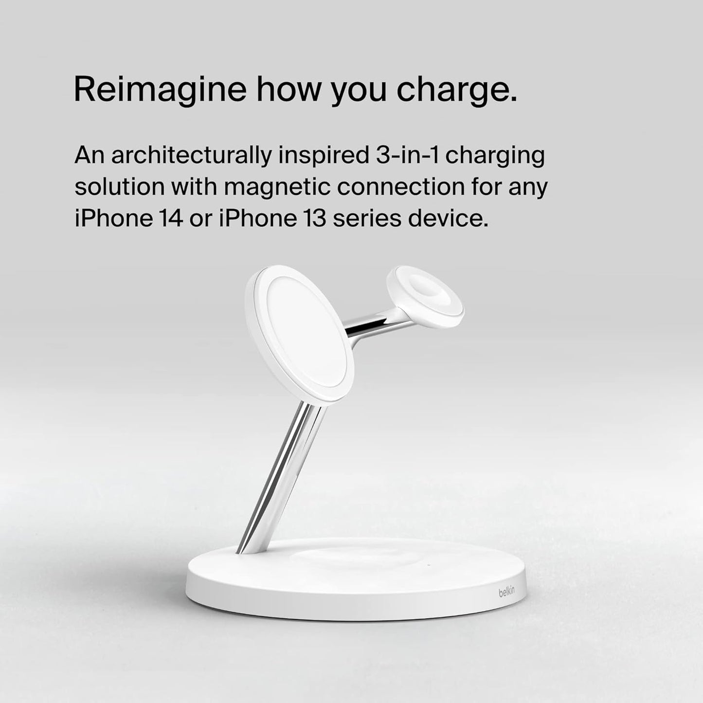 Belkin MagSafe-Compatible iPhone Charger, 3-in-1 Wireless Charging Station, Qi2-Certified 15W Wireless Charge for Apple iPhone 17 Series, Apple Watch, AirPods w/Non-Slip Base, 40W Included - Black