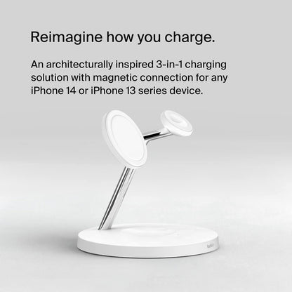 Belkin MagSafe-Compatible iPhone Charger, 3-in-1 Wireless Charging Station, Qi2-Certified 15W Wireless Charge for Apple iPhone 17 Series, Apple Watch, AirPods w/Non-Slip Base, 40W Included - Black