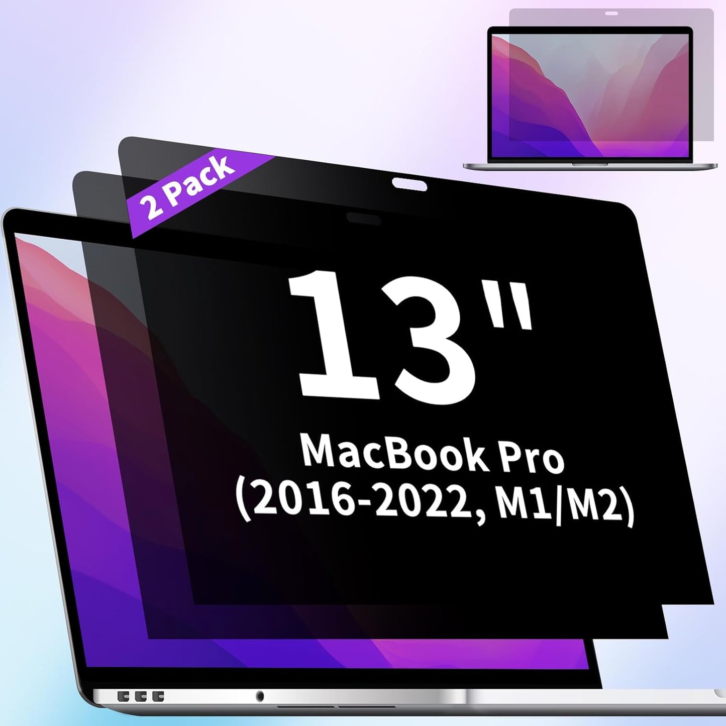 2-Pack Privacy Screen Compatible with MacBook Air 13 Inch (2018, 2019, 2020, 2021, M1), Matte Laptop Privacy Screen Anti Glare Blue Light Filter for Mac 13In
