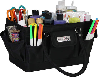 Everything Mary Deluxe Store & Tote Organizer – Tan Dot Craft Tote with Handle – Art Supply Caddy for Sewing, Scrapbooking, DIY Projects & Creative Tool Storage