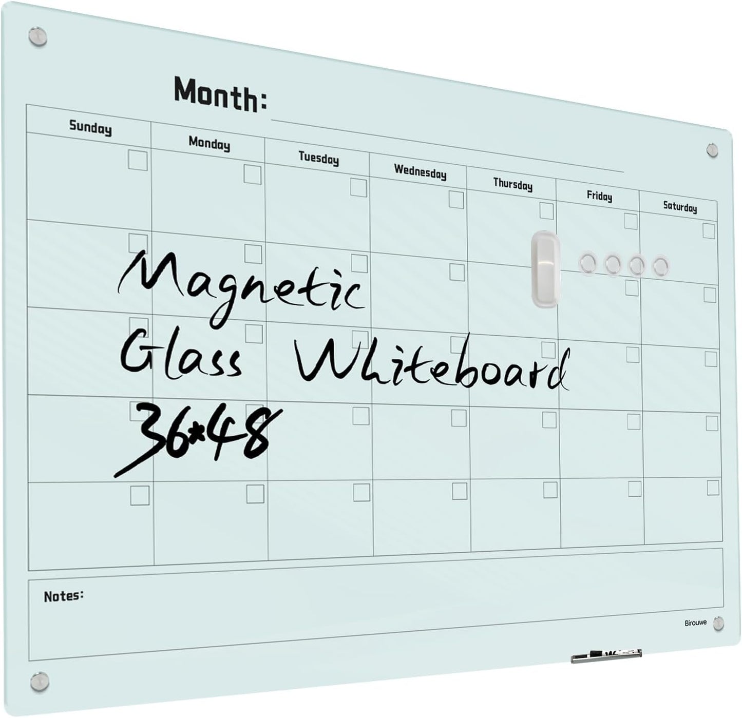 Magnetic Glass Whiteboard - Glass Dry Erase Board 48"x36" Large Frameless Board for Walls Office School and Home