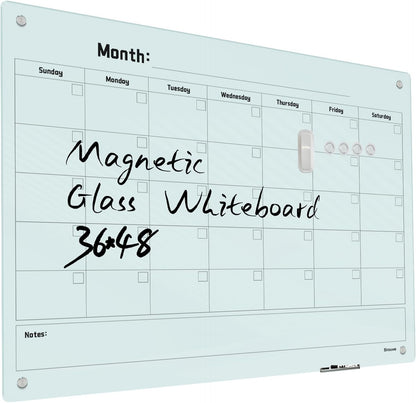 Magnetic Glass Whiteboard - Glass Dry Erase Board 48"x36" Large Frameless Board for Walls Office School and Home
