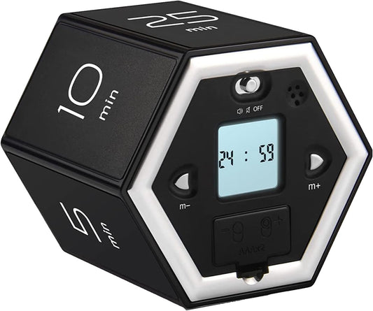Hexagon Digital Clock Timer, Pomodoro Timer, Productivity Cube, Cubes Timer Kitchen Hexagon Flip Timer for Studying Cooking Exercising Easy to Use Flip (White)
