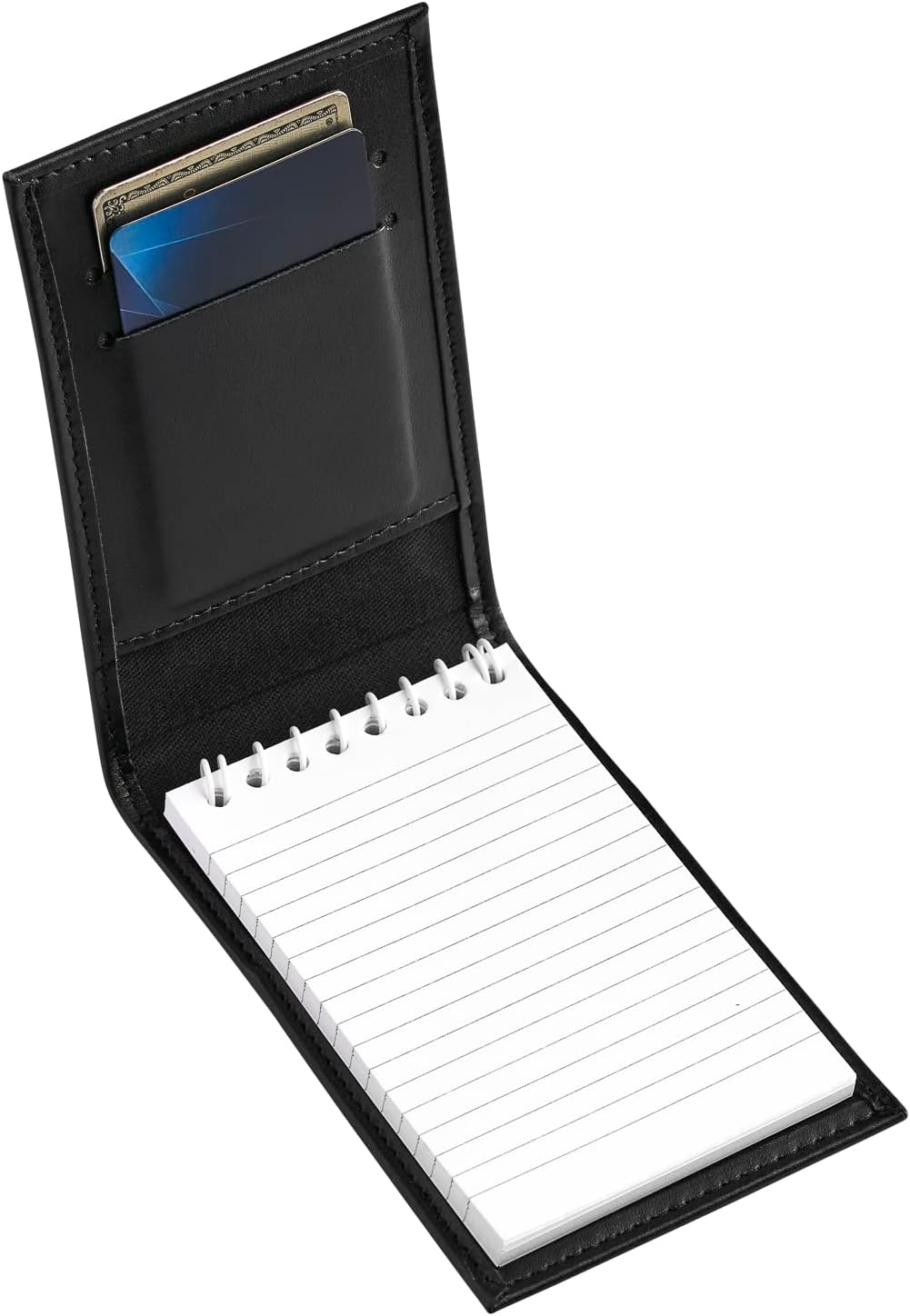 D&K Black Leather Notepad Holder for 3x5 Memo Pads, Refillable Pocket Notebook with Wallet for Law Enforcement, Investigator, Security Officer Gifts, EDC Case, Includes Small Flip Pocket Note Pad