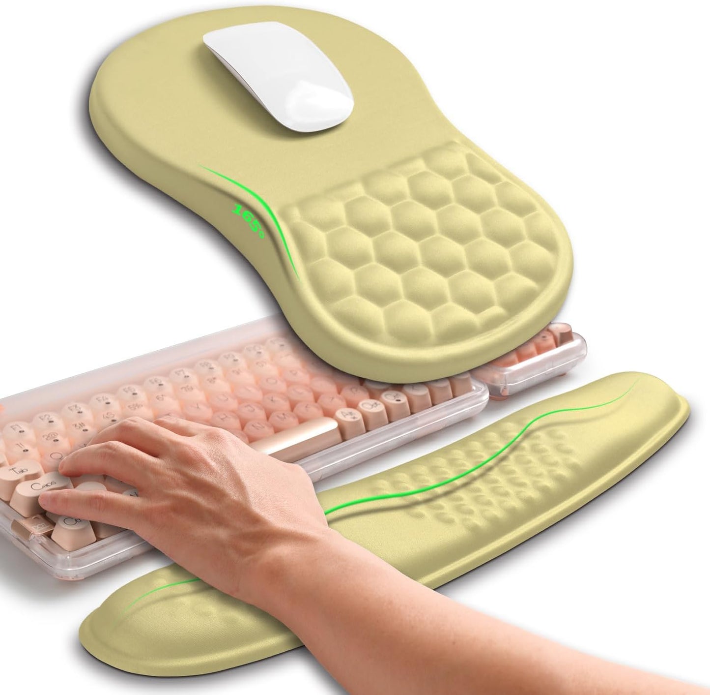 Hokafenle 2in1 Combination, Wave Keyboard Wrist Rest and Ergonomic Curvature Mouse Pad Wrist Support for Relieve Wrist Pain, Filled with Soft Cushion Memory Foam, Black