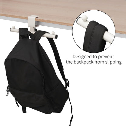 Plus tard Backpack Hanger for Table, Adjustable Clamp-On White Organizer for Office, Classroom, Dorm, Under Table Storage Stand Up Holder with Easy Installation