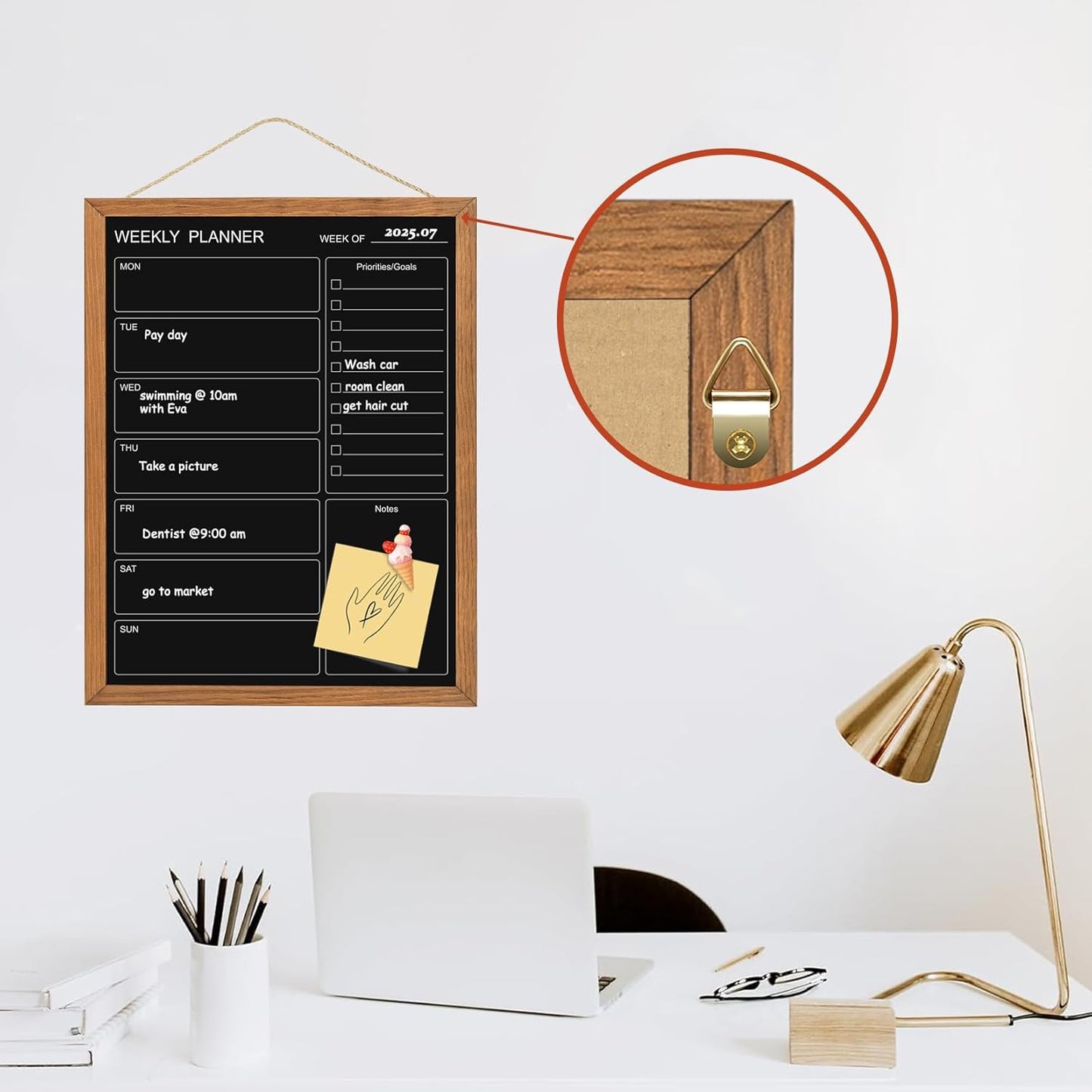 Calendar Weekly Chalkboard, 10.6" * 14.6", Magnetic Surface Rustic Brown Solid Pine Wood Frame Black Board for Office, School and Home(ZLHB-QZ-2737)