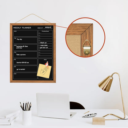 Calendar Weekly Chalkboard, 10.6" * 14.6", Magnetic Surface Rustic Brown Solid Pine Wood Frame Black Board for Office, School and Home(ZLHB-QZ-2737)