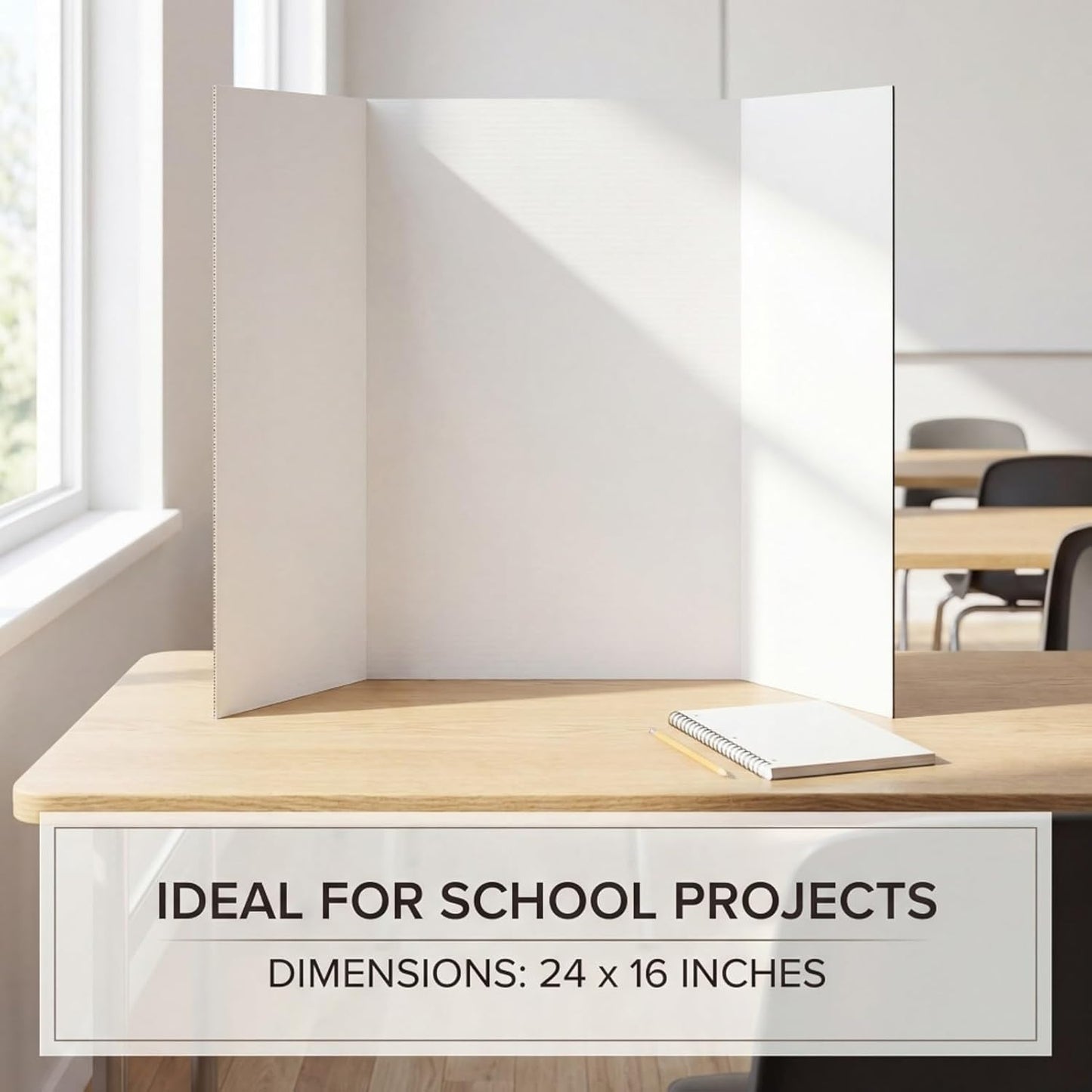 Trifold Poster Board, 24" x 16", 6-Pack, White Corrugated Project Boards for Science Fairs, School Projects, Event Displays, Business Presentations, Easy to Fold & Reusable