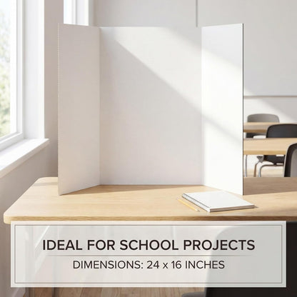 Trifold Poster Board, 24" x 16", 6-Pack, White Corrugated Project Boards for Science Fairs, School Projects, Event Displays, Business Presentations, Easy to Fold & Reusable