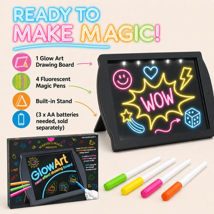 Marvin's Magic Glow Art Neon LED Drawing Board for Kids - Pink Doodle Board with Glow in the Dark Markers - Light Up Tracing Pad and Drawing Tablet - Mess Free Arts and Crafts Set Ages 5+