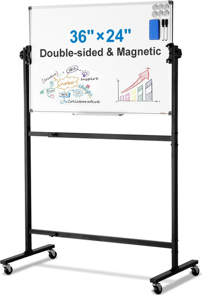 VEVOR Magnetic Glass Whiteboard, Dry Erase Board 36"x24", Wall-Mounted Large White Glassboard Frameless, with Marker Tray, an Eraser and 2 Markers, Black