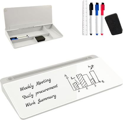 Desktop Whiteboard, Glass Dry Erase Board, Desk Board Buddy,Computer Keyboard Stand,Desk Whiteboard Organizer for Home,Office,School Supplies(White)