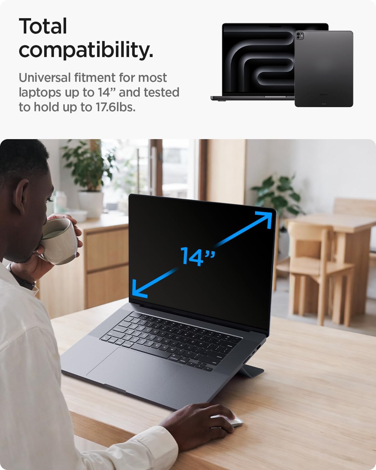 Spigen Slim Fold Portable Laptop Stand Keyboard Riser Foldable Ergonomic Angle Lift Anti-Slip Compatible with MacBook Neo, MacBook Air, MacBook Pro 11"-16" and iPad/Air/Pro and More - Black (LD201-S4)