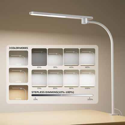 Honeywell HJ2 Sunturalux™ Clamp LED Desk Lamp, CRI≥97 Full-Spectrum Eye-Caring Light, 3 Color Modes & Stepless Dimming, 16" Flexible Gooseneck for Reading, Home Office, Art Creation (Black)