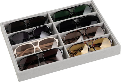 Frebeauty Sunglass Organizer,Velvet Glasses Organizer,8-Slot Sunglasses Tray for Drawer, Men's/Women's Sunglasses Box, Glasses Holder for Watch Stackable Eyeglass/Eyewear Display Tray(Beige)