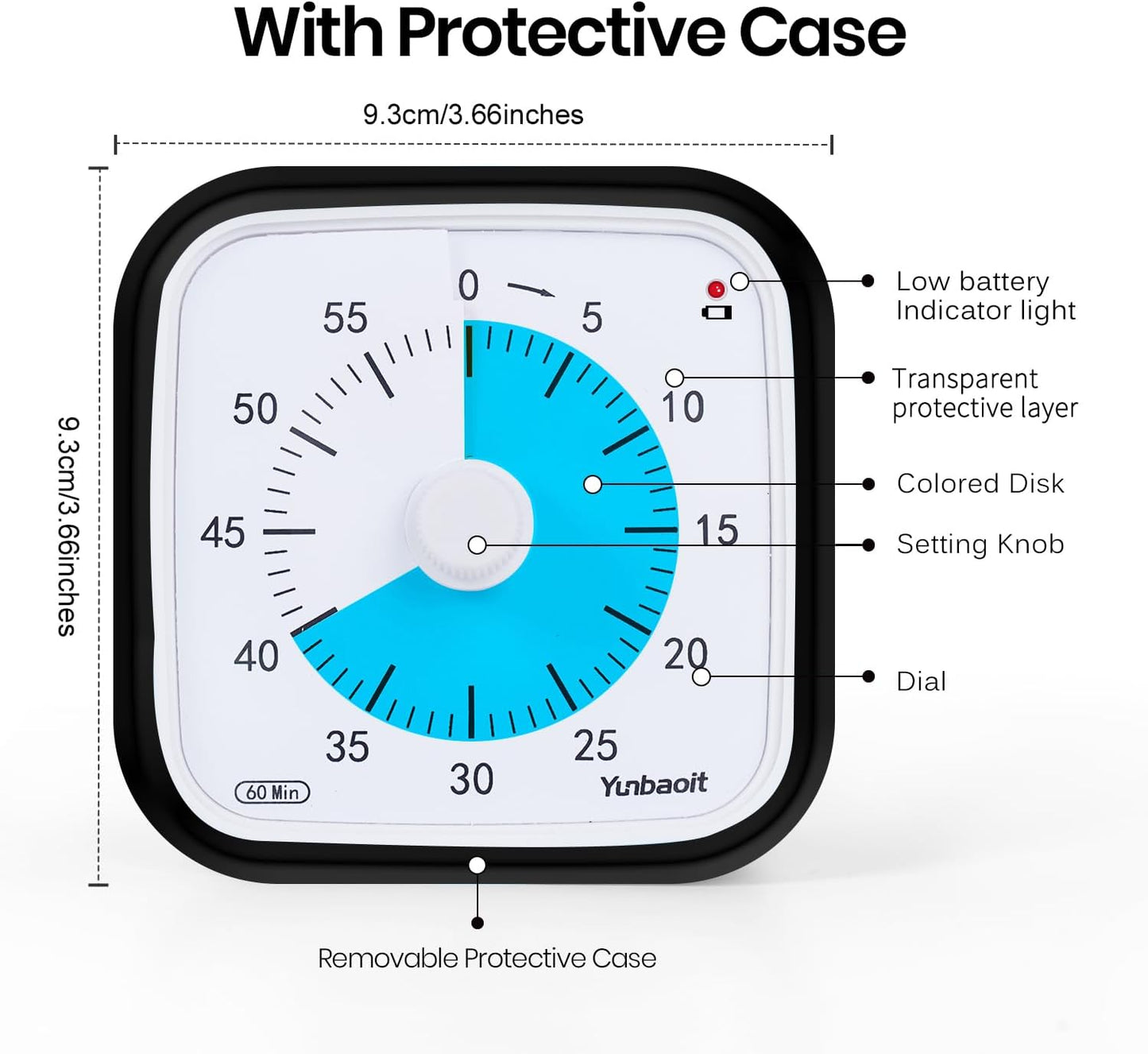 Yunbaoit Visual Timer with Protective Case, Rainbow Disk 60 Minute Countdown Timer for Kids and Adults, Silent Time Management Tool(Blue Rainbow)