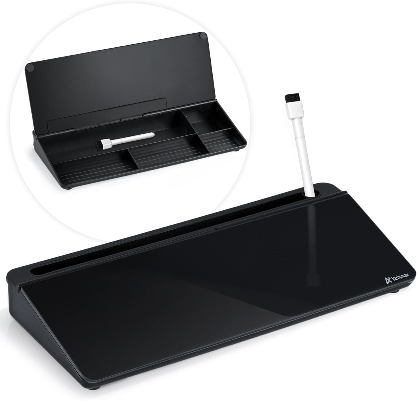 Varhomax Glass Weekly Planner Desk White Board, Desktop Calendar Whiteboard with Storage, to Do List Memo Caddy for Home Office and School Supplies, Black