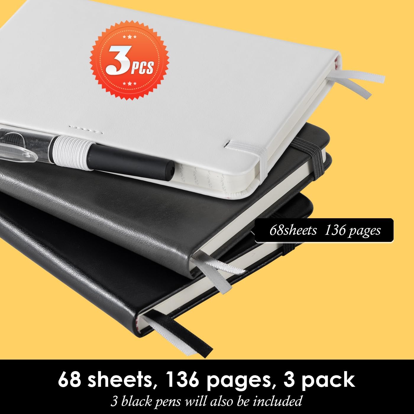 NIRMIRO 3 Pack Pocket Notebook Journals, Small Notepad Notebooks for Note Taking, A6 Mini Note pads with Pen Holder, 408 Lined Pages, 3.7" x 5.7", Black, Brown, Blue