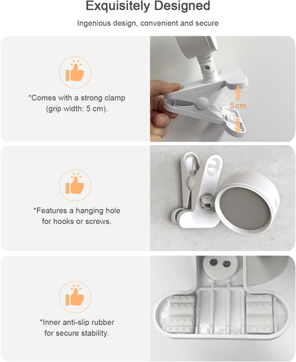 Clip on Light with 5000mAh Rechargeable Battery Operated, Eye Care Reading Light for Bed with 360° Rotation Touch & Remote, USB Clamp Light with 3 Color Modes & Dimmable for Headboard Bedside (white)
