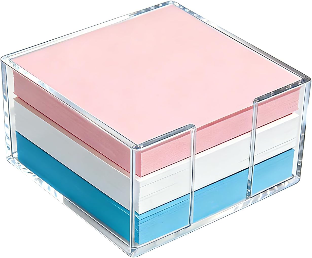 Acrylic Sticky Note Holder, 3x3 Inch Crystal Clear Sticky Note Dispenser for Desk, Office, Home, Dorm Room – Aesthetic Desk Accessory for Computer Screen, Classroom and School Supplies