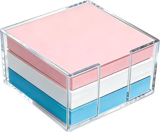 Acrylic Sticky Note Holder, 3x3 Inch Crystal Clear Sticky Note Dispenser for Desk, Office, Home, Dorm Room – Aesthetic Desk Accessory for Computer Screen, Classroom and School Supplies