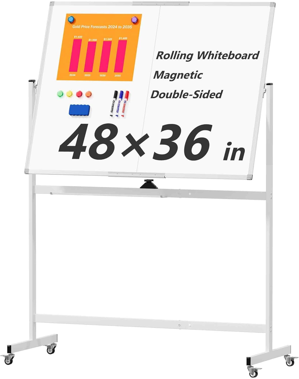 Large Whiteboard Easel with Stand, 36" x 24" Portable Standing Magnetic Dry Erase White Board, 3' x 2' Tripod Height Adjustable Flip Chart Easel for Home Office Classroom School, Silver