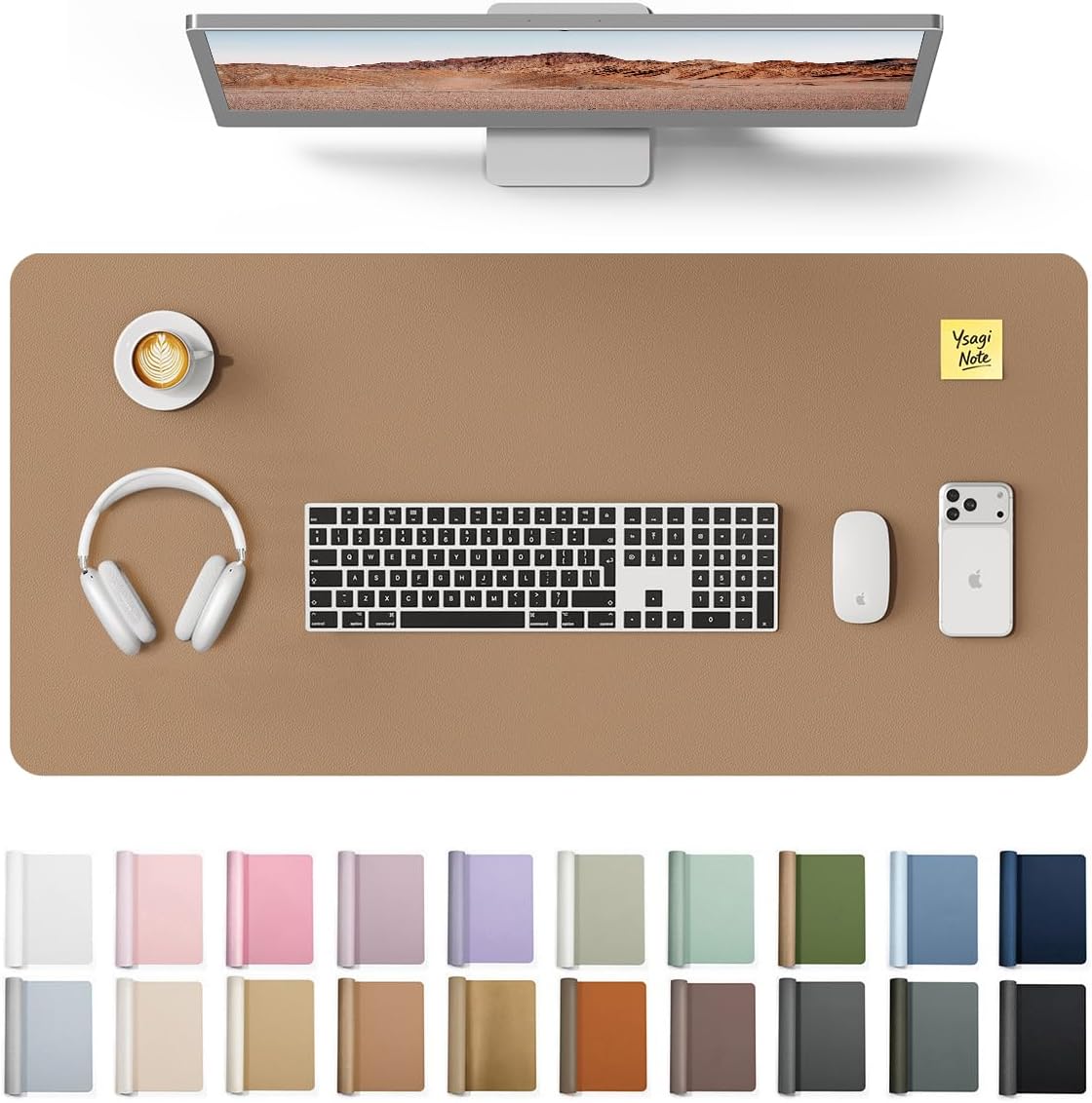YSAGi Leather Desk Protector, Office Mat, Large Mouse Mat, Non-Slip PU Leather Blotter, Laptop Desk Mat, Waterproof Writing Pad for Office and Home (Black, 31.5" x 15.8") - Colors B