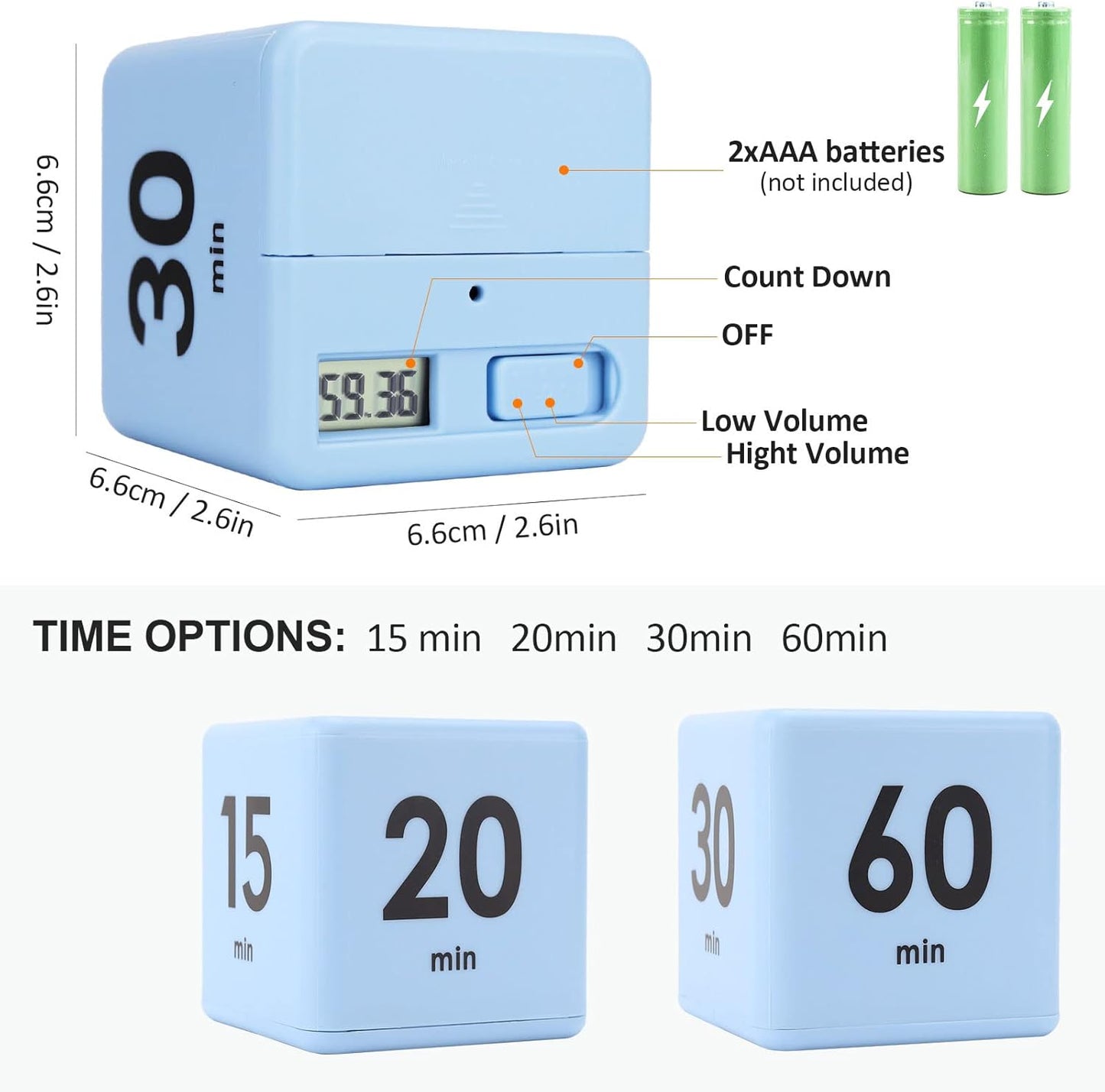 Feilifan Cube Timer, Productivity Cube Flip Timer for Kitchen Studying Workout Classroom Kids ADHD 15-20-30-60 Minute Preset, White
