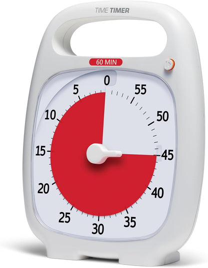 TIME TIMER Plus 20 Minute Desk Visual Timer - Countdown Timer with Portable Handle for Classroom, Office, Homeschooling, Study Tool with Silent Operation (White)