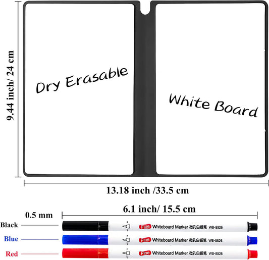 SAYEEC Whiteboard Notebook, Portable Dry Erase Board with 3 Colors Fineliner Pens, Black PU Cover Erasable Handheld White Board Reusable Drawing Notebook Easel Pad for Meeting Business Office School