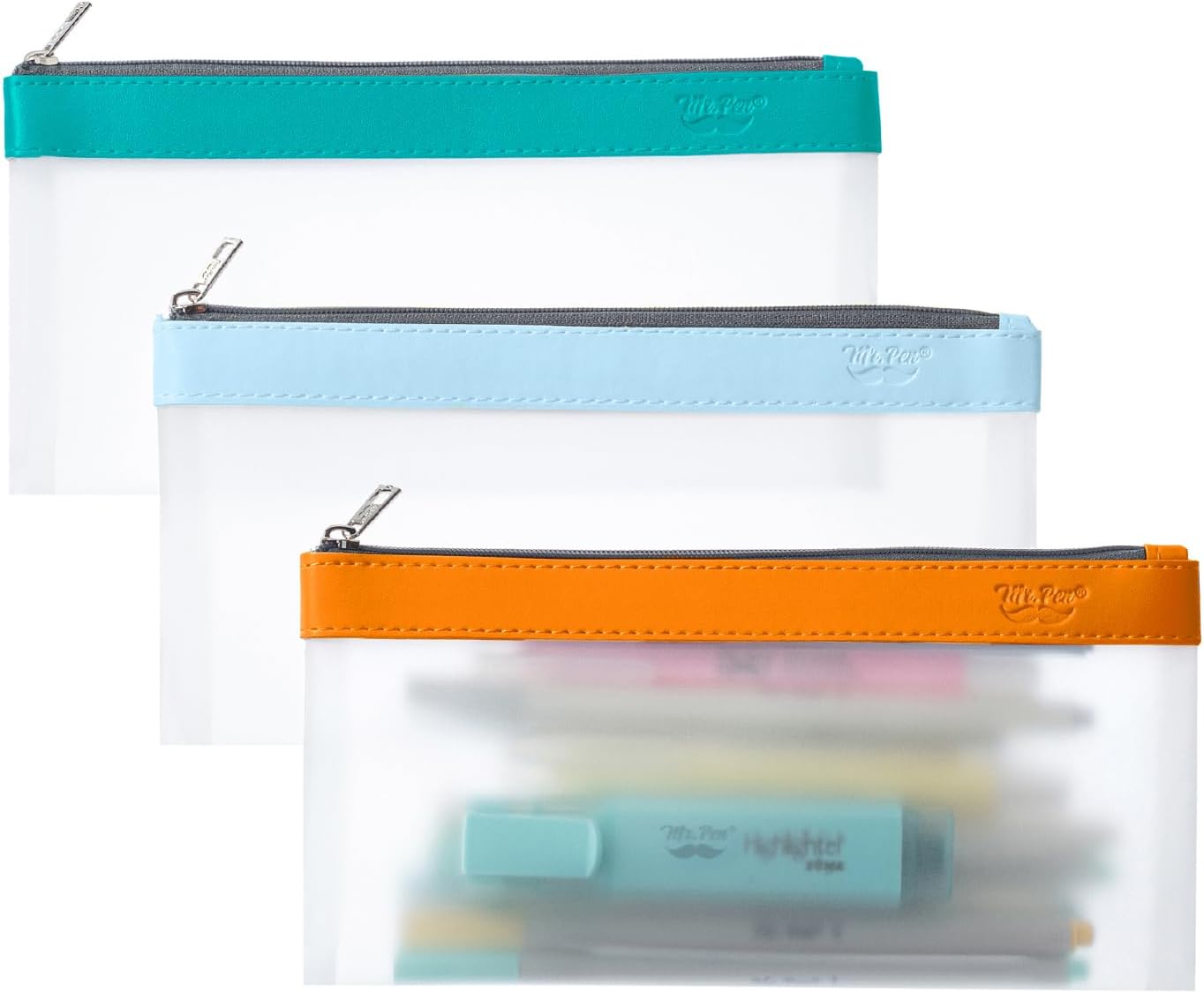 Mr. Pen- Clear Pencil Pouch, 8.50"x4.25", 3 Pack, Durable TPU Material, Medium Water-Resistant Pencil Bags with Smooth Zipper, Multipurpose Clear Pouch for Stationery, School, Office, Travel Supplies