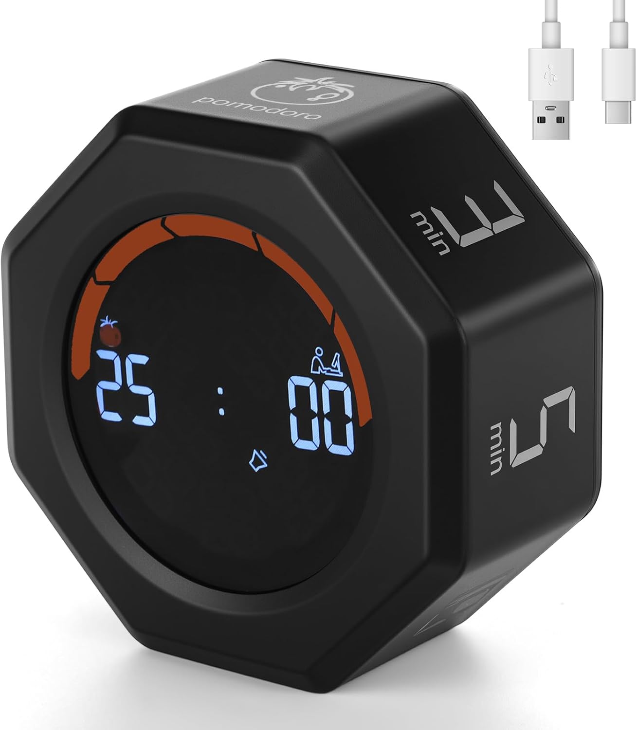 Small Productivity Timer - Pomodoro Timer with 3/5/10/25/60 Min Presets & Custom Countdown | Magnetic Rechargeable Digital Clock for Desk, Study and Games (White)